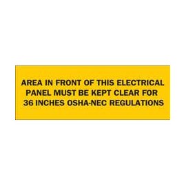 Señalamiento - Area In Front Of This Electrical Panel Must Be Kept Clear For 36 Inch OSHA-NEC Regulations