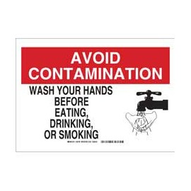 Señal EVITE LA CONTAMINACIÓN Lávese las manos antes de comer, beber o fumar